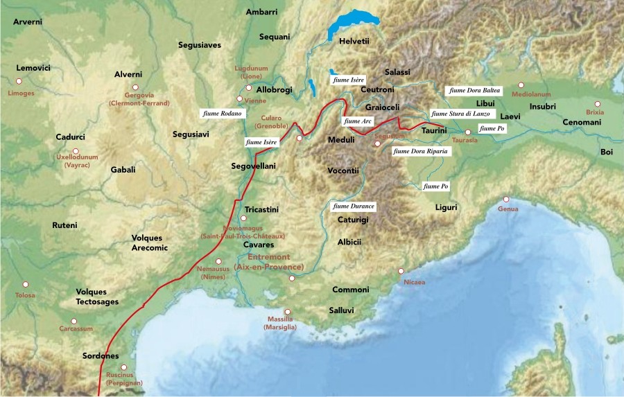Annibale - tracciato viaggio verso Italia